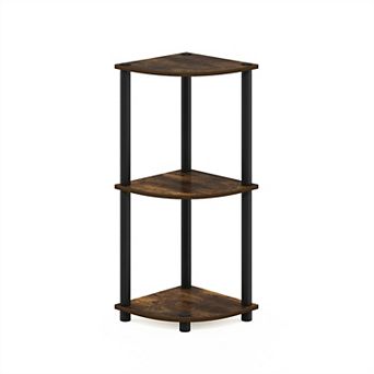 Furinno 3 tier 30" Wooden Round Corner Shelf for Living Room, Office, Amber Pine & Black