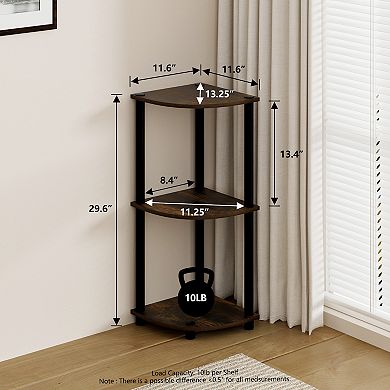Furinno 3-Tier 30" Wooden Round Corner Shelf for Living Room, Office, Amber Pine & Black