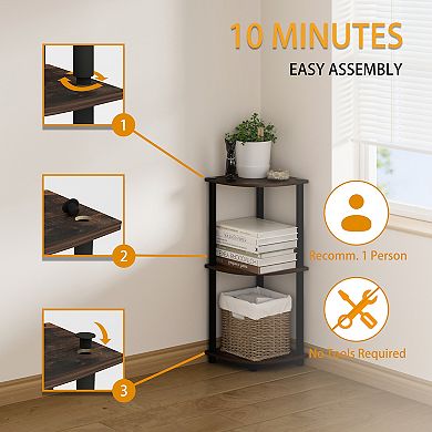 Furinno 3-Tier 30" Wooden Round Corner Shelf for Living Room, Office, Amber Pine & Black