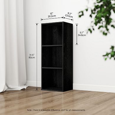 Furinno Luder 3-Tier Cube 31.5" Wood Bookcase, Small Bookshelf for Home Office & Bedroom, Black