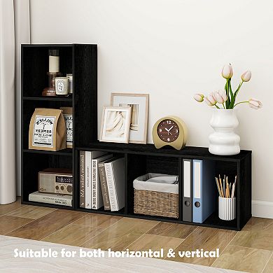 Furinno Luder 3-Tier Cube 31.5" Wood Bookcase, Small Bookshelf for Home Office & Bedroom, Black