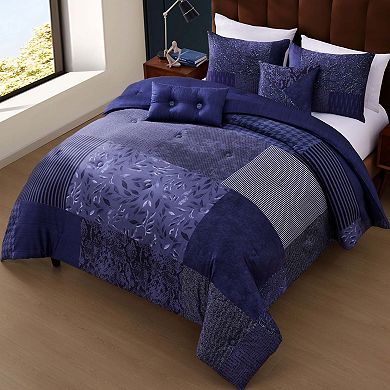 Bebejan Blue Denim Patchwork 100 % Cotton Sateen 5 Piece Reversible Comforter Set
