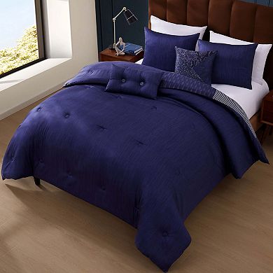 Bebejan Blue Denim Patchwork 100 % Cotton Sateen 5 Piece Reversible Comforter Set
