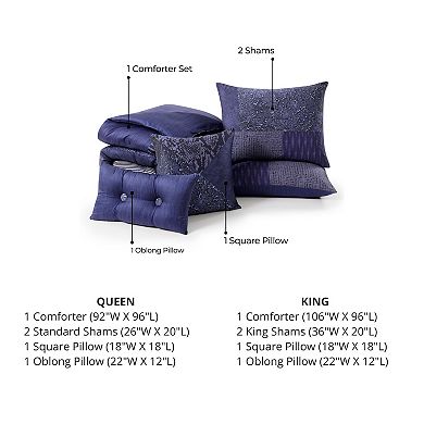 Bebejan Blue Denim Patchwork 100 % Cotton Sateen 5 Piece Reversible Comforter Set