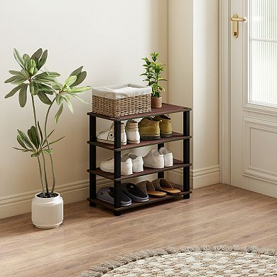 Furinno 4-Tier 23.6"W Wood & PVC Tubes Shoe Rack, Shoe Shelf Holds up to 12 Pairs for Enterway