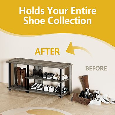 Furinno 3-Tier 35.2"W Wood & PVC Tubes Shoe Rack, Shoe Shelf Holds up to 8 Pairs for Enterway