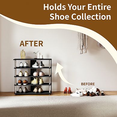 Furinno 5-Tier Wood & Stainless Steel Tubes Shoe Rack, Holds up to 12 Pairs for Enterway, Black