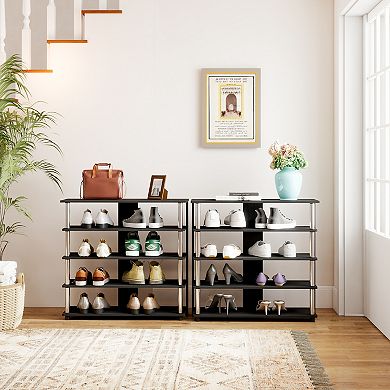 Furinno 5-Tier Wood & Stainless Steel Tubes Shoe Rack, Holds up to 12 Pairs for Enterway, Black