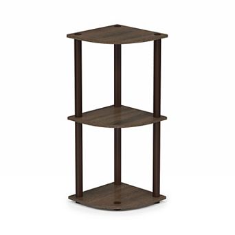 Furinno 3 tier 30" Wooden Round Corner Shelf for Living Room, Walnut & Brown