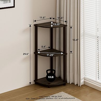 Furinno 3-Tier 30" Wooden Round Corner Shelf for Living Room, Walnut & Brown