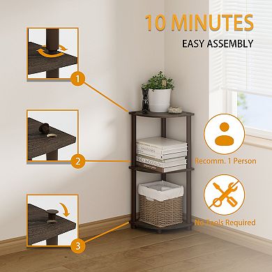 Furinno 3-Tier 30" Wooden Round Corner Shelf for Living Room, Walnut & Brown