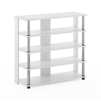 Furinno 5 tier Wood & Stainless Steel Tubes Shoe Rack, Holds up to 12 Pairs for Enterway, White Osk