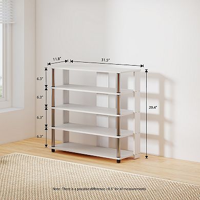 Furinno 5-Tier Wood & Stainless Steel Tubes Shoe Rack, Holds up to 12 Pairs for Enterway, White Osk