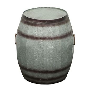 Barrel Drum Shape Storage Table with Removable Lid, Rustic Brown and Gray Metal