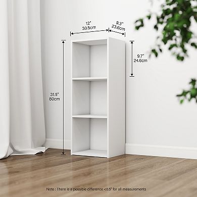 Furinno Luder 3-Tier Cube 31.5" Wood Bookcase, Small Bookshelf for Home Office & Bedroom, White