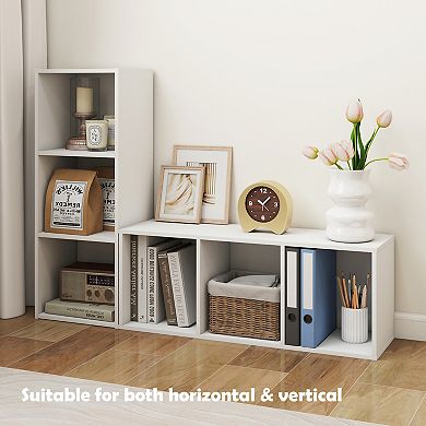 Furinno Luder 3-Tier Cube 31.5" Wood Bookcase, Small Bookshelf for Home Office & Bedroom, White