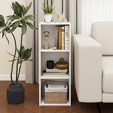 Furinno Luder 3-Tier Cube 31.5" Wood Bookcase, Small Bookshelf for Home Office & Bedroom, White