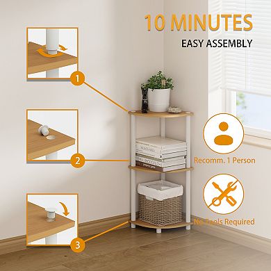 Furinno 3-Tier 30" Wooden Round Corner Shelf for Living Room, Office, Beech & White
