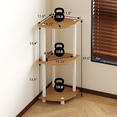 Furinno 3-Tier 30" Wooden Round Corner Shelf for Living Room, Office, Beech & White