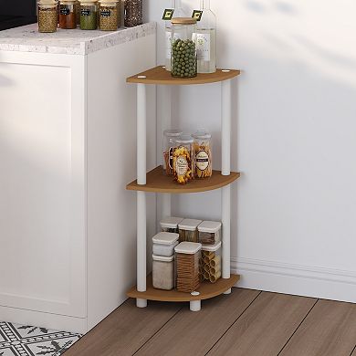 Furinno 3-Tier 30" Wooden Round Corner Shelf for Living Room, Office, Beech & White