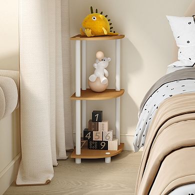 Furinno 3-Tier 30" Wooden Round Corner Shelf for Living Room, Office, Beech & White