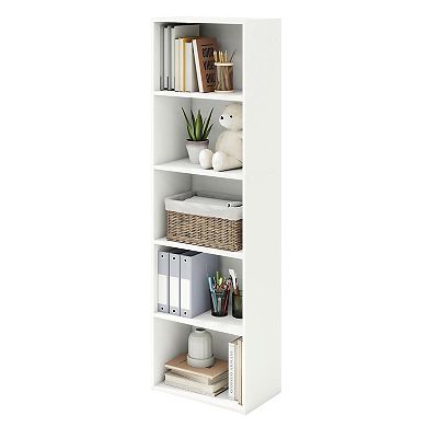 Furinno 5-Tier 52" Engineered Wood Bookcase, Storage Bookshelf for Study Office, White