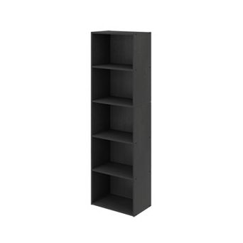 Furinno 5 tier 52" Engineered Wood Bookcase, Storage Bookshelf for Study Office, Black