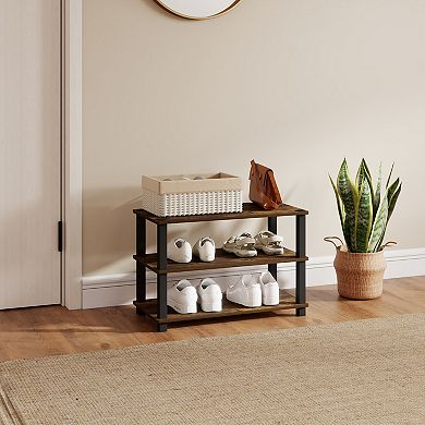 Furinno 3-Tier 23.6"W Wood & PVC Tubes Shoe Rack, Shoe Shelf Holds up to 9 Pairs for Enterway