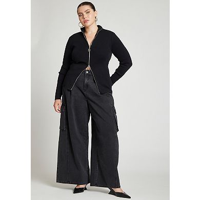 ELOQUII Women's Plus Size Two Way Zipper Sweater