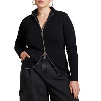 ELOQUII Women's Plus Size Two Way Zipper Sweater