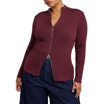 ELOQUII Women's Plus Size Two Way Zipper Sweater