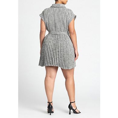 ELOQUII Women's Plus Size Tweed Pleated Mini Shirt Dress