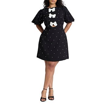 ELOQUII Women's Plus Size Pearl Mini Dress With Bows