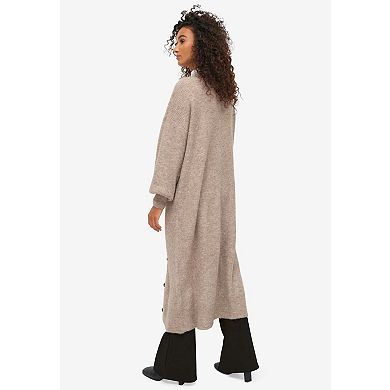 ellos Plus Size Stretch Button Front Duster Cardigan Sweater