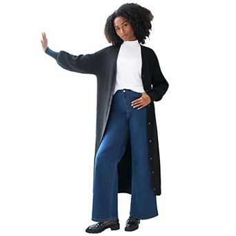 ellos Plus Size Stretch Button Front Duster Cardigan Sweater