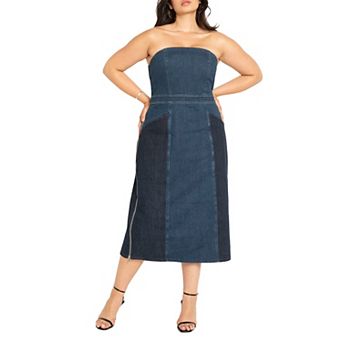 ELOQUII Women's Plus Size Strapless Denim Dress