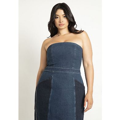 ELOQUII Women's Plus Size Strapless Denim Dress