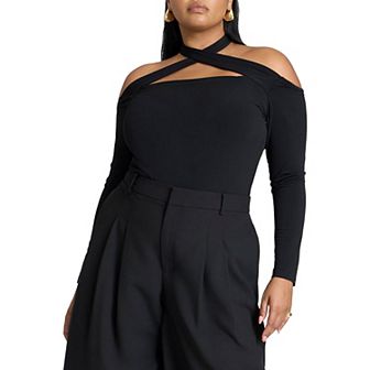 ELOQUII Women's Plus Size Cross Front Cut Out Top