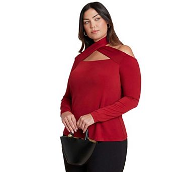 ELOQUII Women's Plus Size Cross Front Cut Out Top