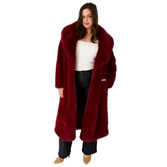 June + Vie Women's Plus Size Shaggy Faux Fur Coat