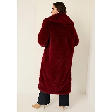 June + Vie Women's Plus Size Shaggy Faux Fur Coat
