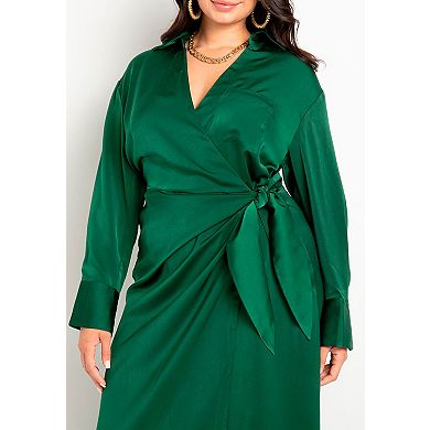 ELOQUII Women's Plus Size Satin Maxi Wrap Dress