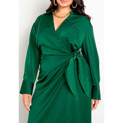 knee length dresses for ladies Ira Satin Wrap Shirt Dress main image 0