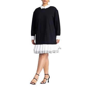 ELOQUII Women's Plus Size Twofer Mini Shirt Dress