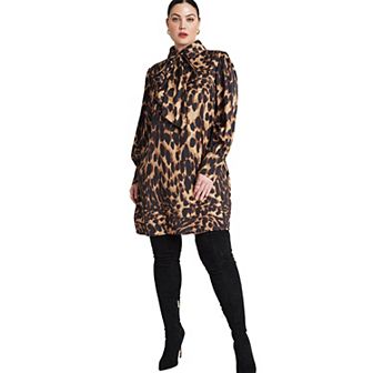 ELOQUII Women's Plus Size Leopard Bow Tie Mini Dress