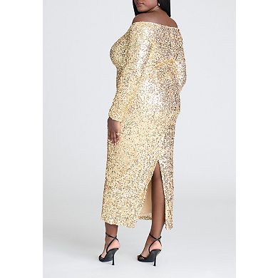 ELOQUII Women's Plus Size Off The Shoulder Sequin Column Dress