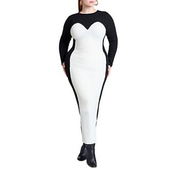 ELOQUII Women's Plus Size Maxi Sweater Dress With Colorblocked