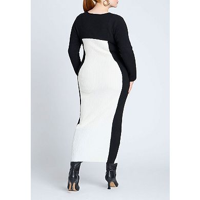 ELOQUII Women's Plus Size Maxi Sweater Dress With Colorblocked