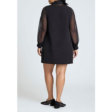 ELOQUII Women's Plus Size Sheer Sleeve Shirt Dress