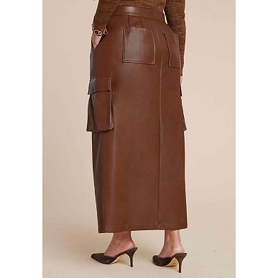 ELOQUII Women's Plus Size Maxi Cargo Faux Leather Skirt